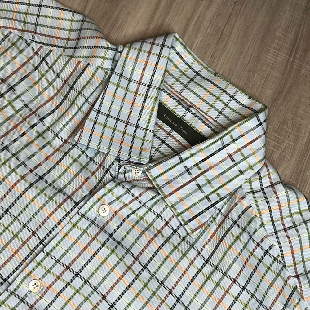 Ermenegildo Zegna men’s Multicolor Plaid‎ Button Down Long Sleeve Shirt Sz 2XL